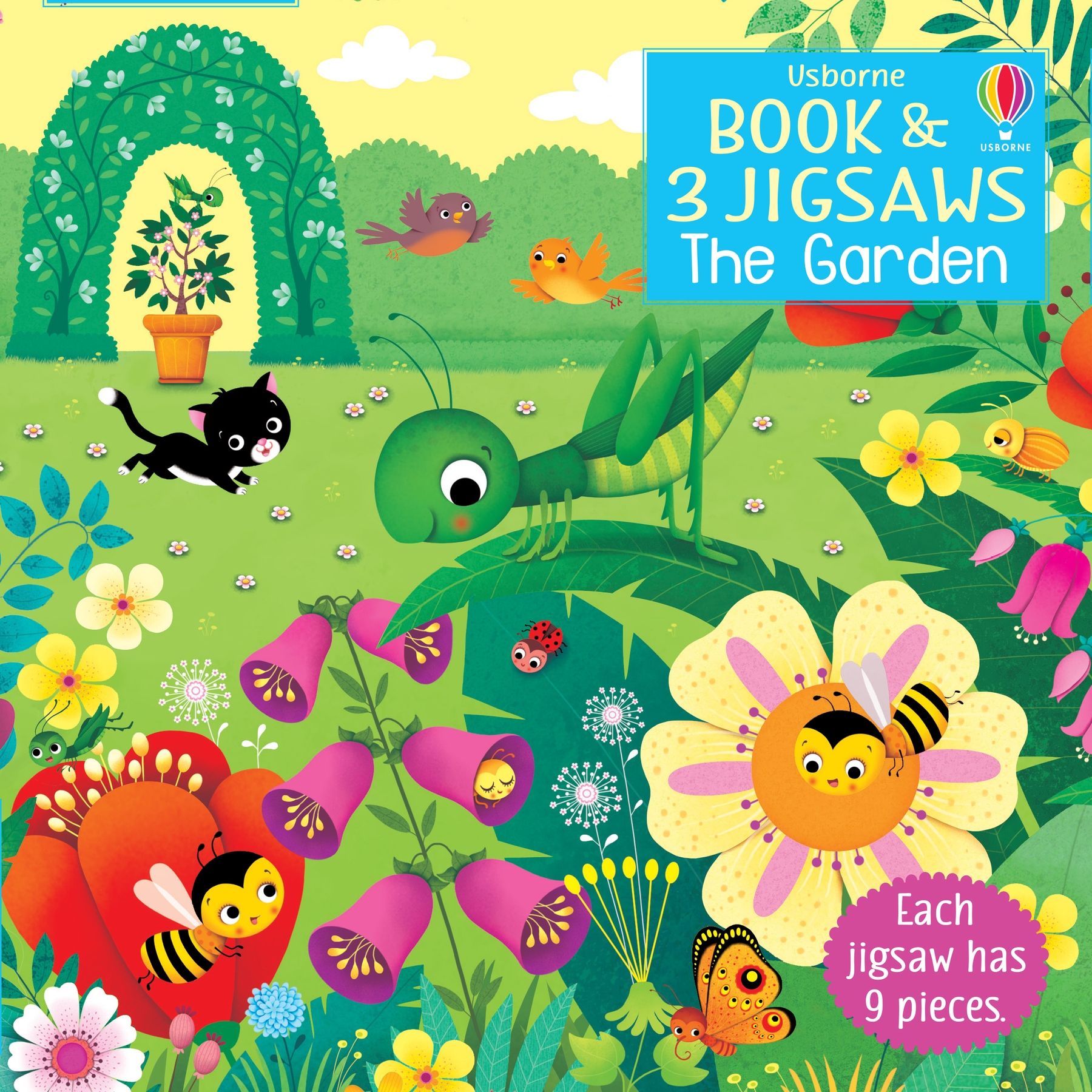 Carte educativa cu 3 puzzle-uri, The Garden Book & 3 Jigsaws, Usborne, +3 ani