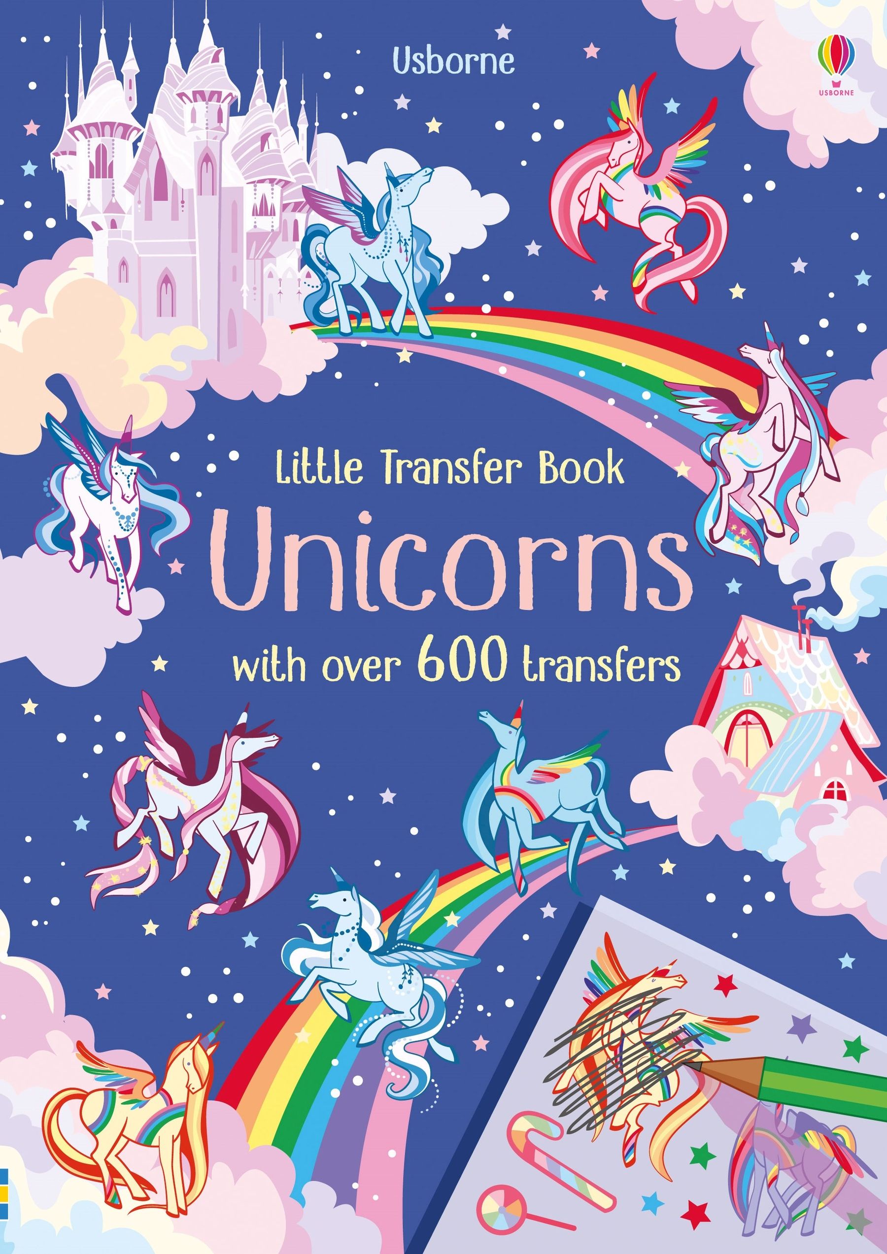 Carte de activitati cu transfer Unicorni, Transfer Activity Book Unicorns, Usborne, +5 ani