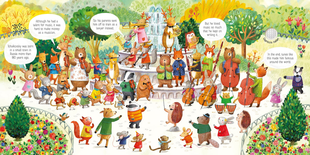 Carte interactiva cu sunete Orchestra animalelor canta Tchaikovsky, The Animal Orchestra Plays Tchaikovsky, Usborne, +6 luni