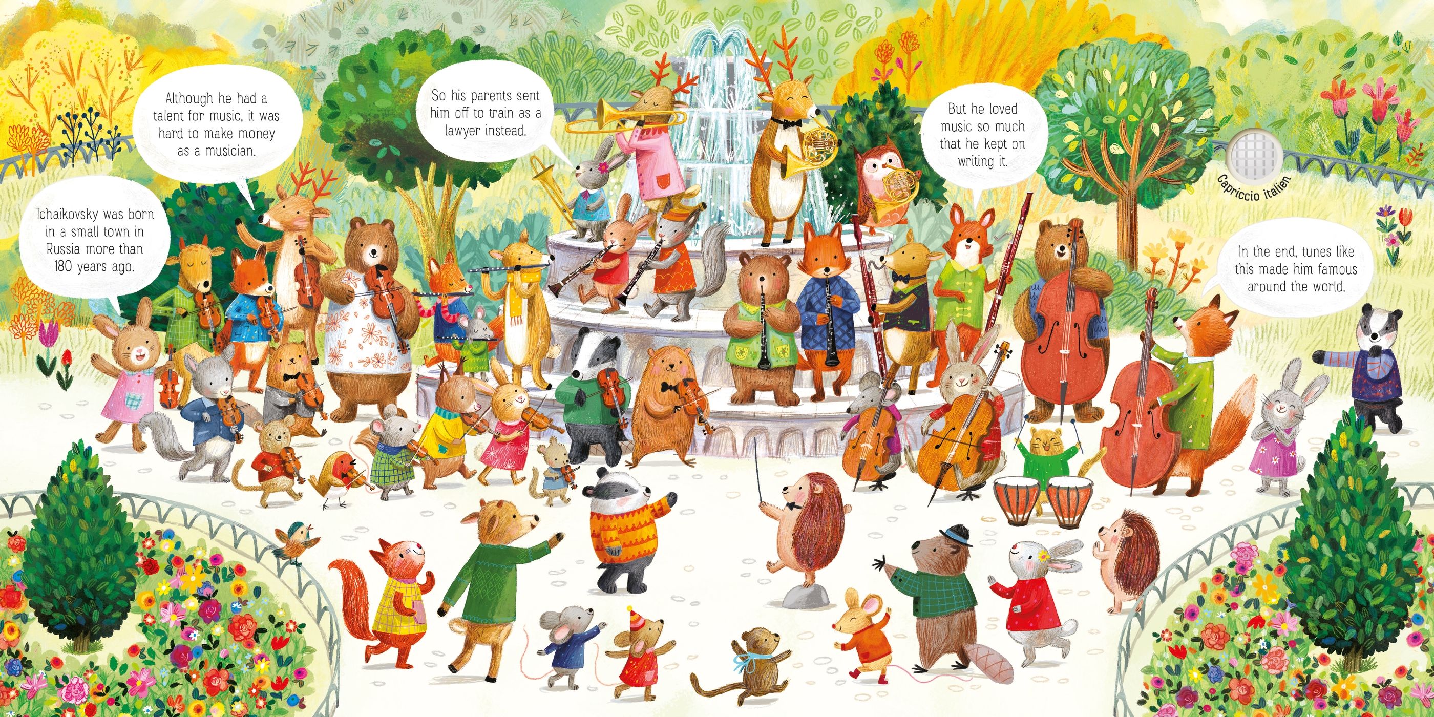 Carte interactiva cu sunete Orchestra animalelor canta Tchaikovsky, The Animal Orchestra Plays Tchaikovsky, Usborne, +6 luni