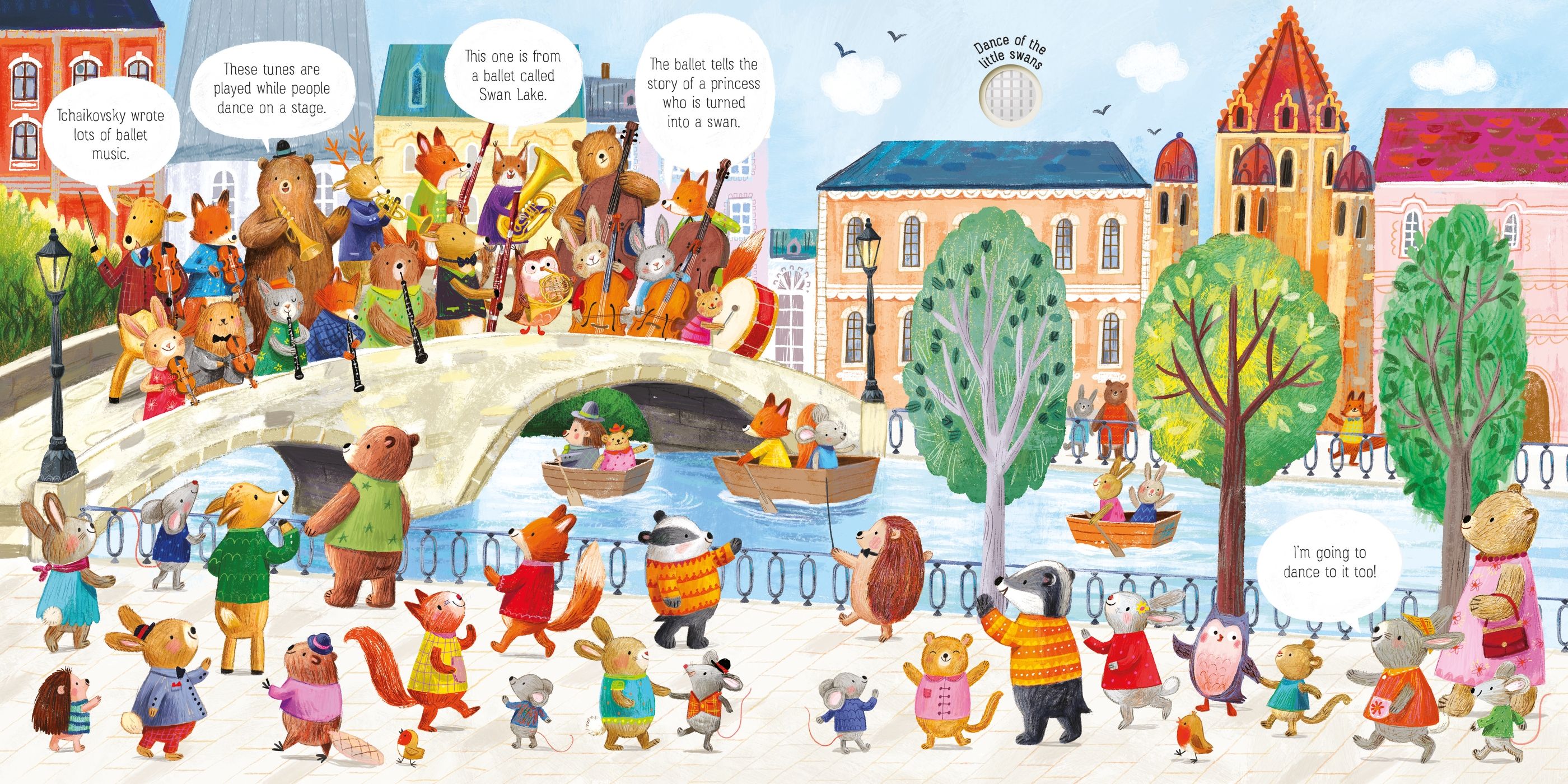 Carte interactiva cu sunete Orchestra animalelor canta Tchaikovsky, The Animal Orchestra Plays Tchaikovsky, Usborne, +6 luni