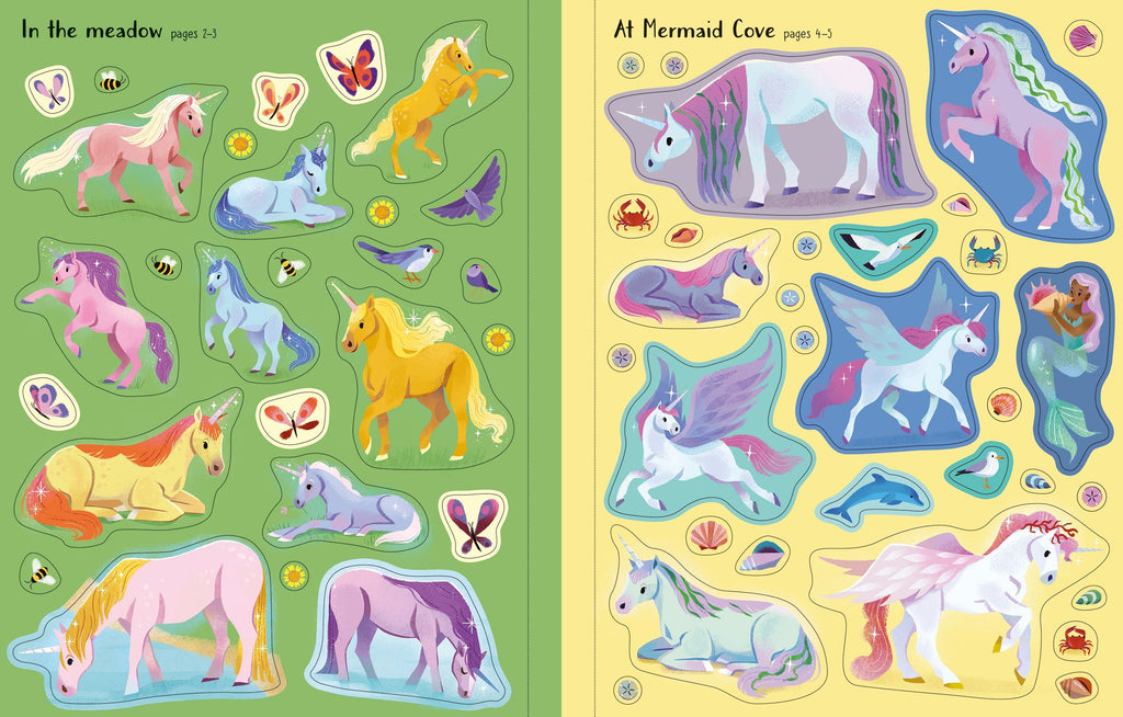 Carte cu 180 stickere cu unicorni, First Sticker Book Unicorns, Usborne, +3 ani