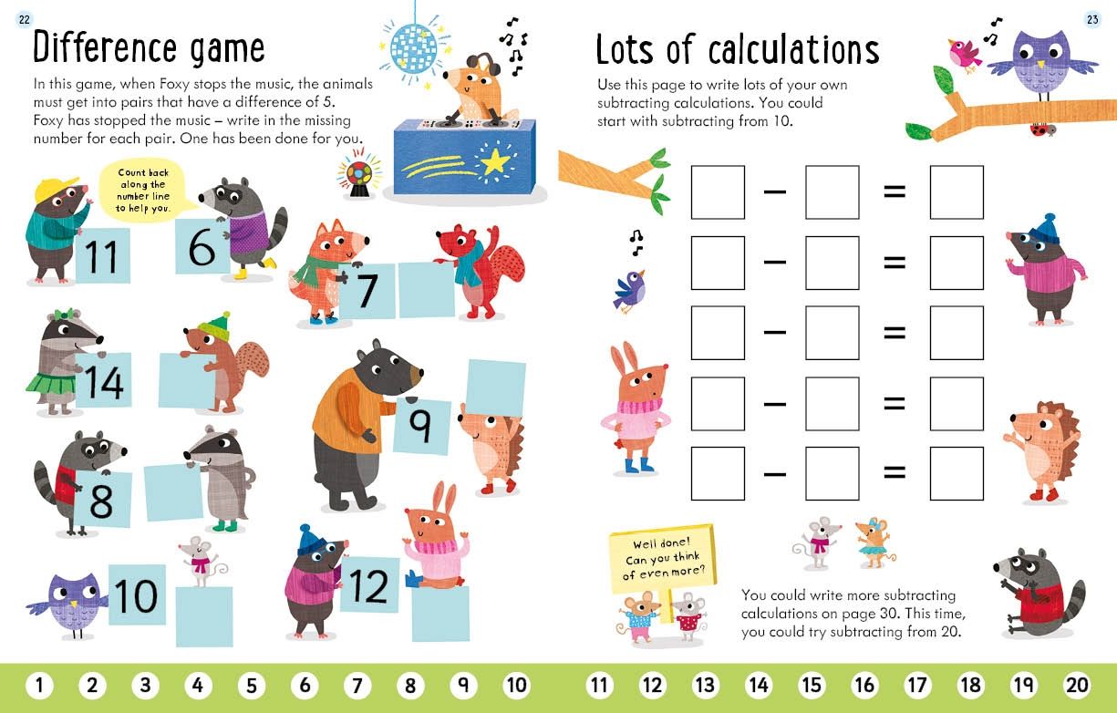Carte de activitati Scaderea, Usborne Workbooks Subtracting, Usborne, +5 ani