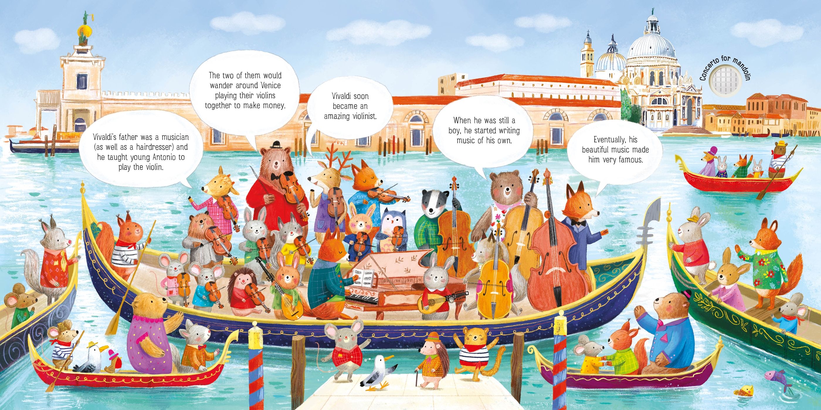 Carte interactiva cu sunete Orchestra animalelor canta Vivaldi, The Animal Orchestra Plays Vivaldi, Usborne, +6 luni