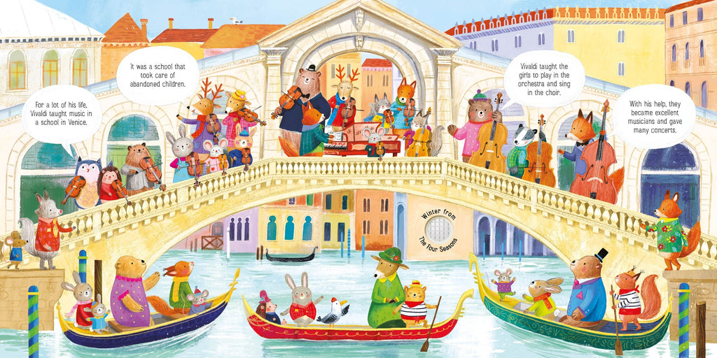 Carte interactiva cu sunete Orchestra animalelor canta Vivaldi, The Animal Orchestra Plays Vivaldi, Usborne, +6 luni