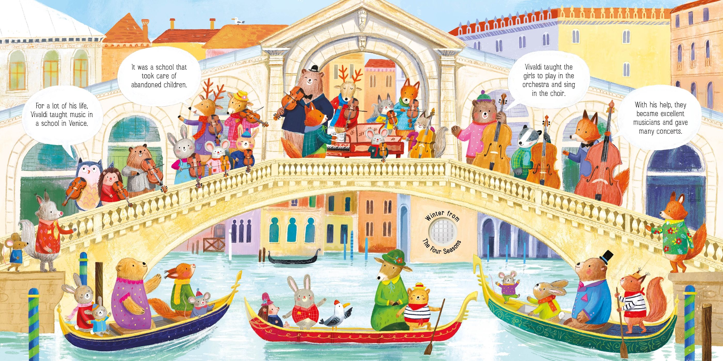 Carte interactiva cu sunete Orchestra animalelor canta Vivaldi, The Animal Orchestra Plays Vivaldi, Usborne, +6 luni