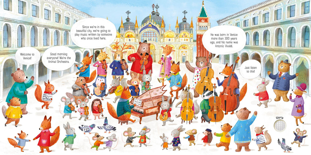Carte interactiva cu sunete Orchestra animalelor canta Vivaldi, The Animal Orchestra Plays Vivaldi, Usborne, +6 luni