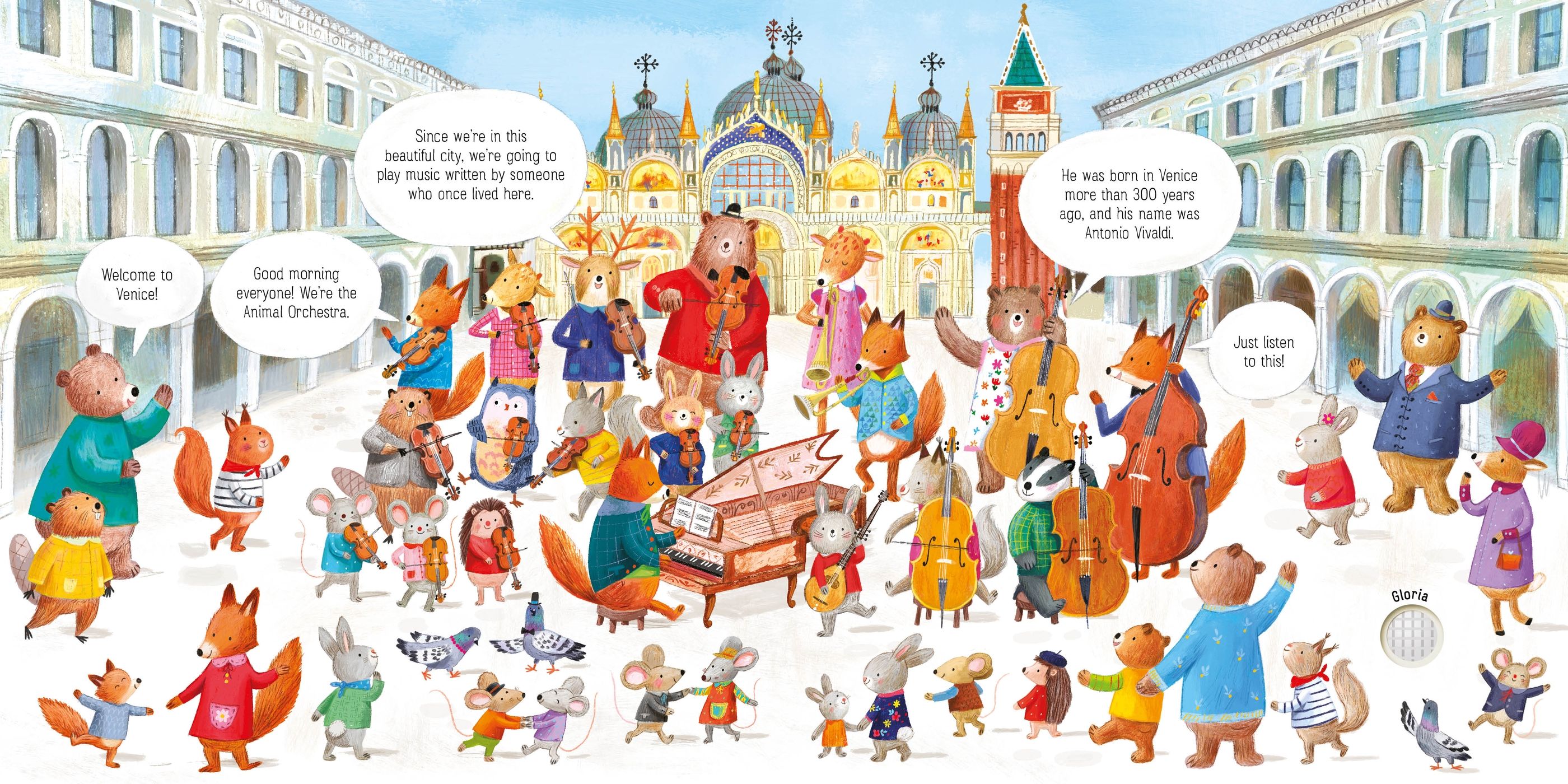 Carte interactiva cu sunete Orchestra animalelor canta Vivaldi, The Animal Orchestra Plays Vivaldi, Usborne, +6 luni