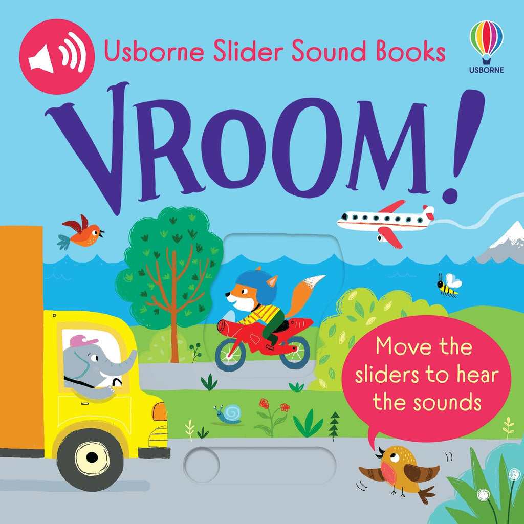 Carte interactiva pentru copii cu sunete si ferestre glisante Vroom! Slider Sounds Book, Usborne, +6 luni