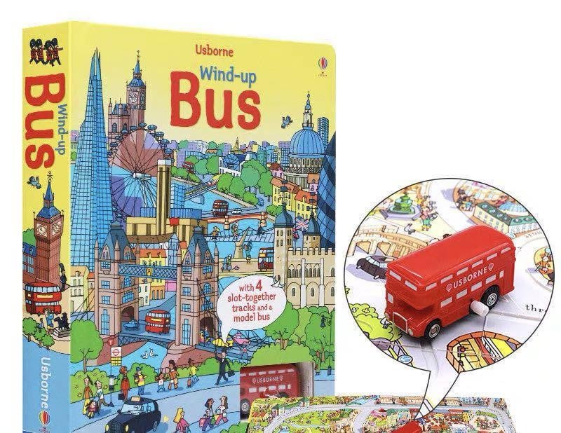 Carte interactiva cu jucarie Autobuz, Wind-up Bus, Usborne, +3 ani