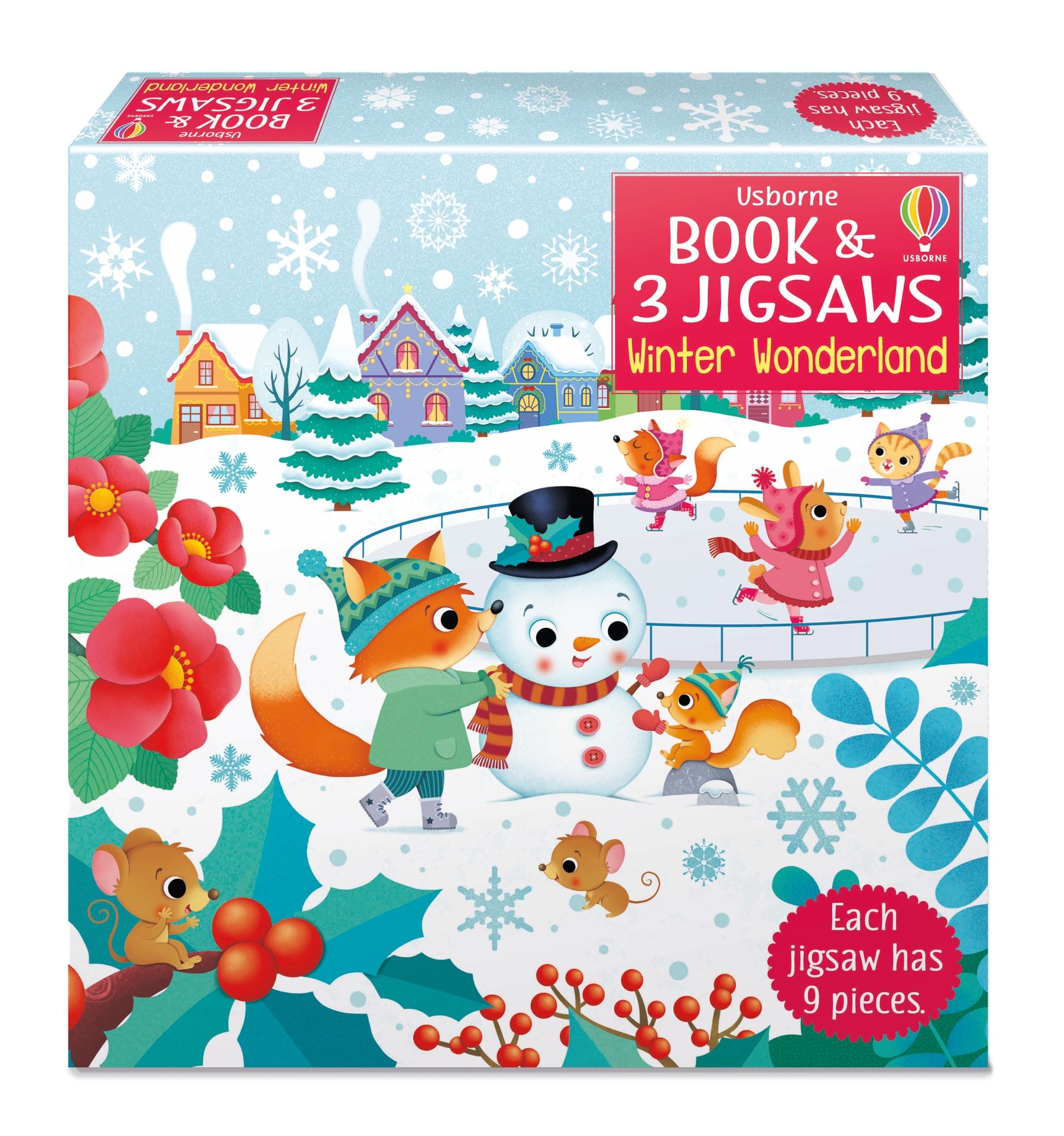 Carte cu 3 puzzle-uri de 9 piese Winter Wonderland, Usborne, +3 ani