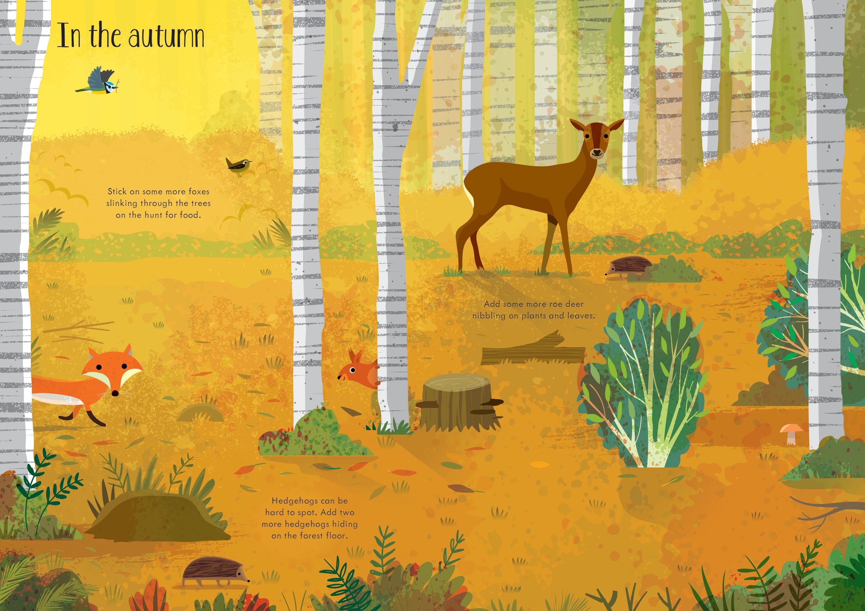 Carte interactiva cu peste 250 stickere Animalele din padure, Little First Stickers Woodlands, Usborne, +3 ani