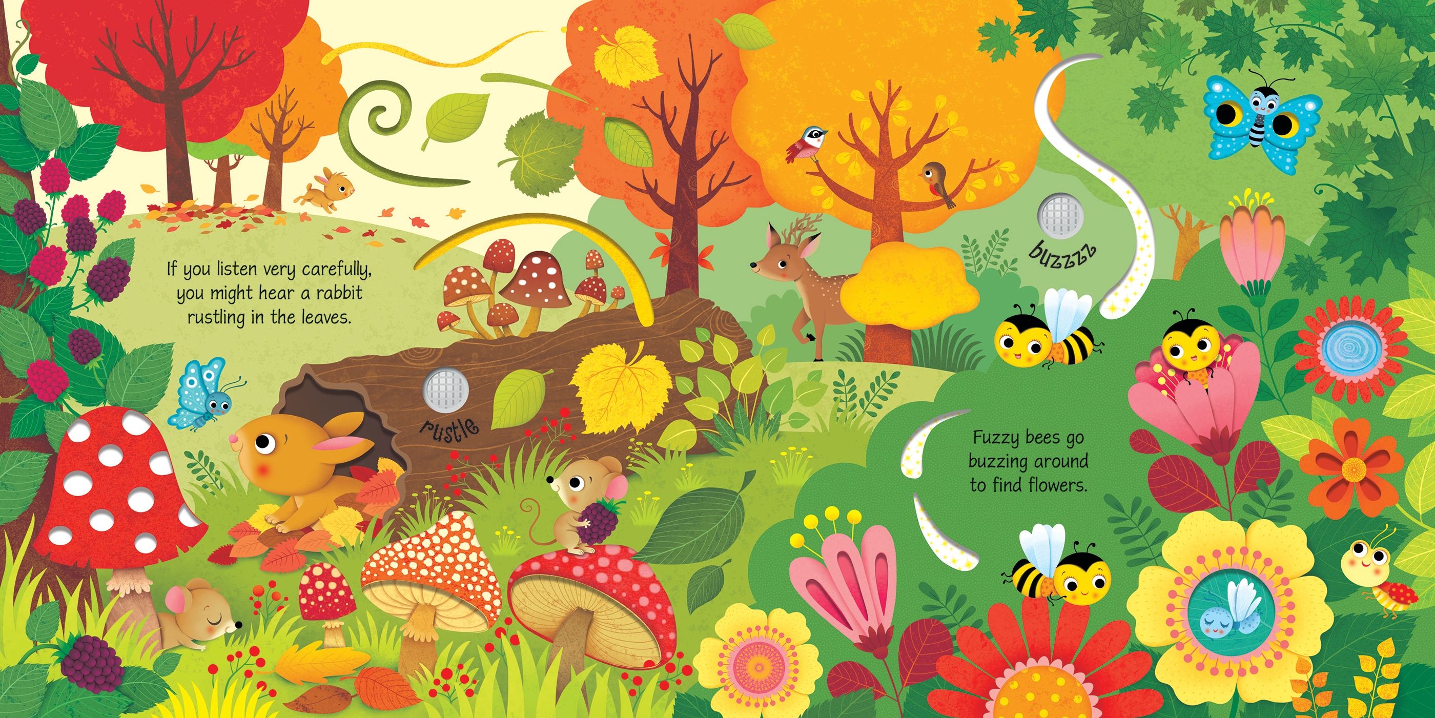 Carte cu sunete Sunetele padurii, Woodland Sounds, Usborne, +3 ani