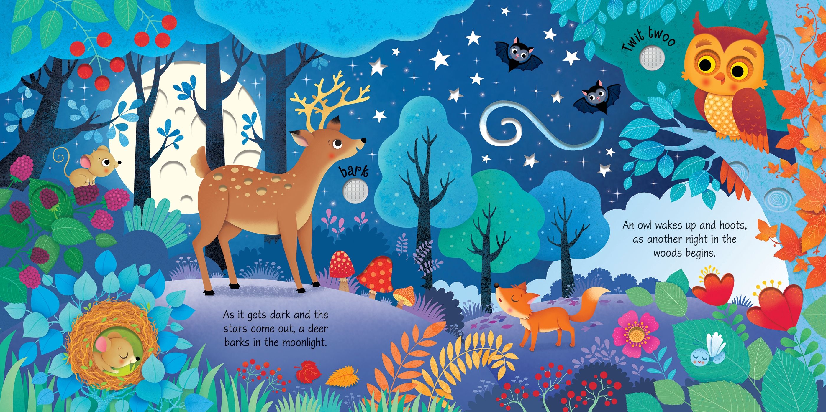 Carte cu sunete Sunetele padurii, Woodland Sounds, Usborne, +3 ani