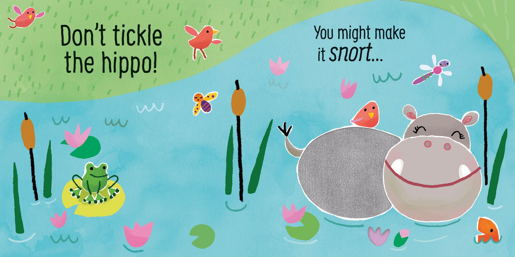 Carte senzoriala cu sunete Nu gadila hipopotamul!, Touchy-feely Don't tickle the Hippo!, Usborne, +6 luni