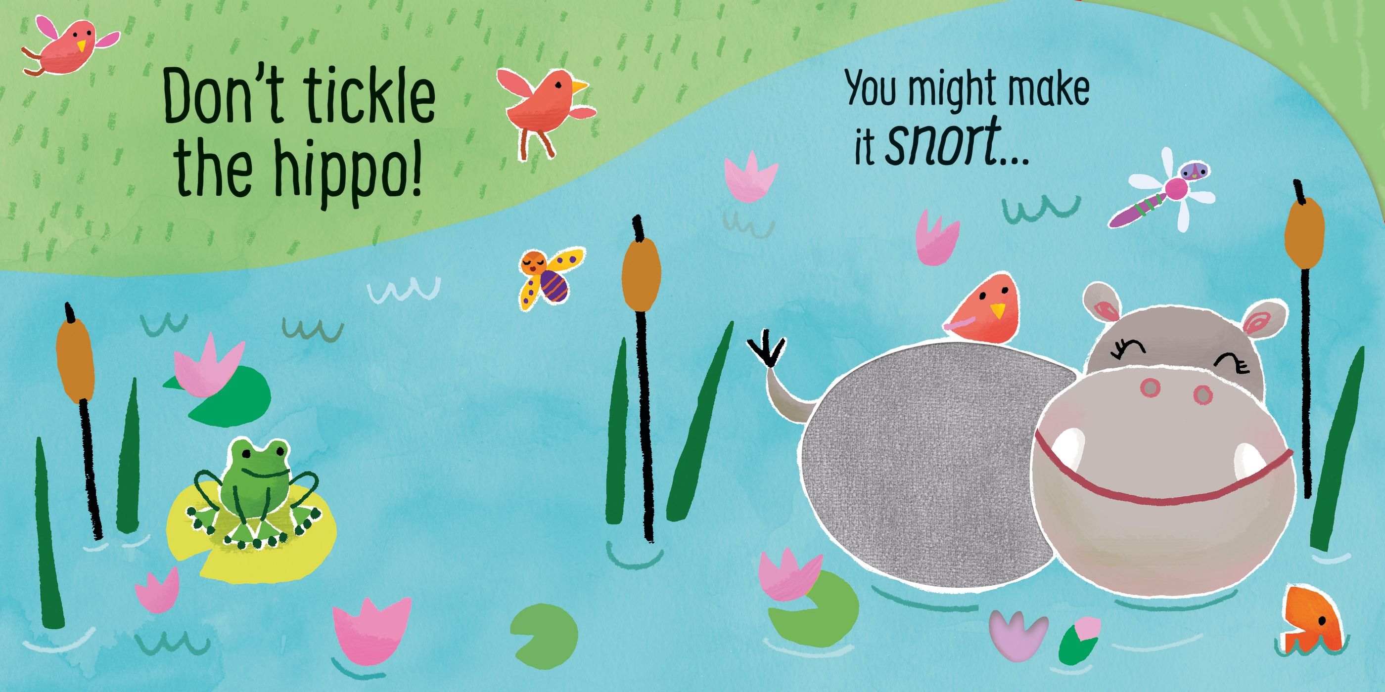 Carte senzoriala cu sunete Nu gadila hipopotamul!, Touchy-feely Don't tickle the Hippo!, Usborne, +6 luni