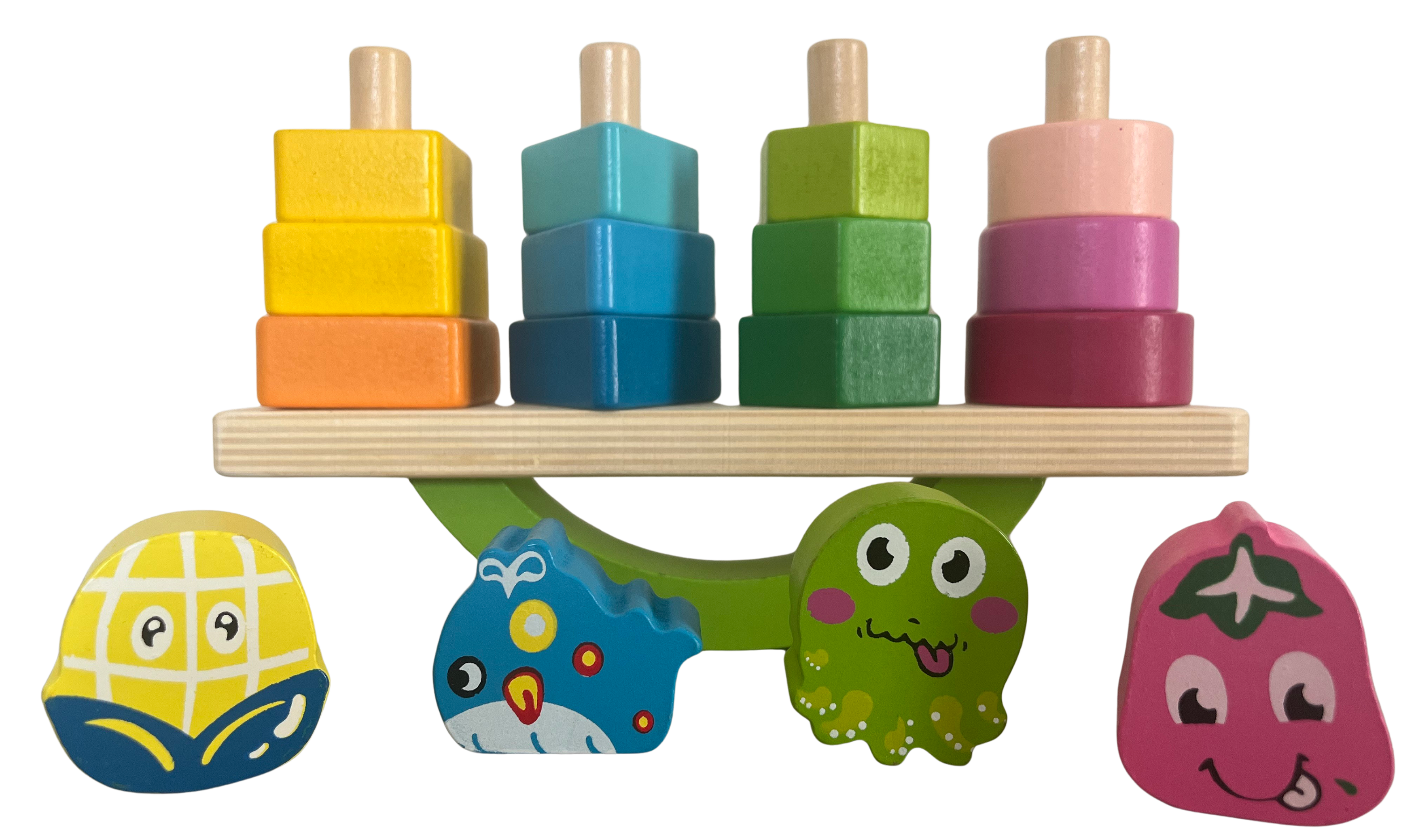 Joc Montessori din lemn, Echilibrare, Sortare si Stivuire a formelor geometrice