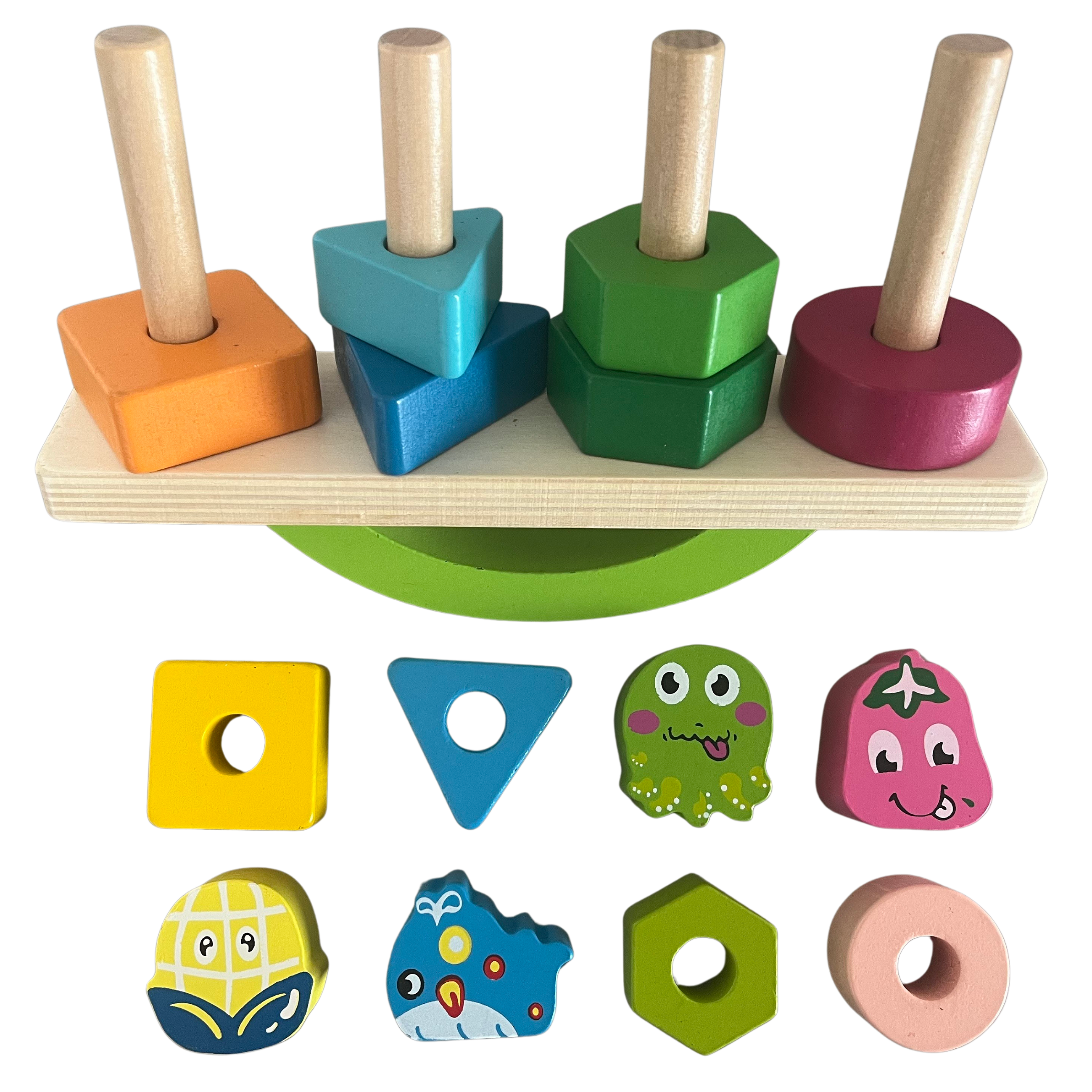 Joc Montessori din lemn, Echilibrare, Sortare si Stivuire a formelor geometrice